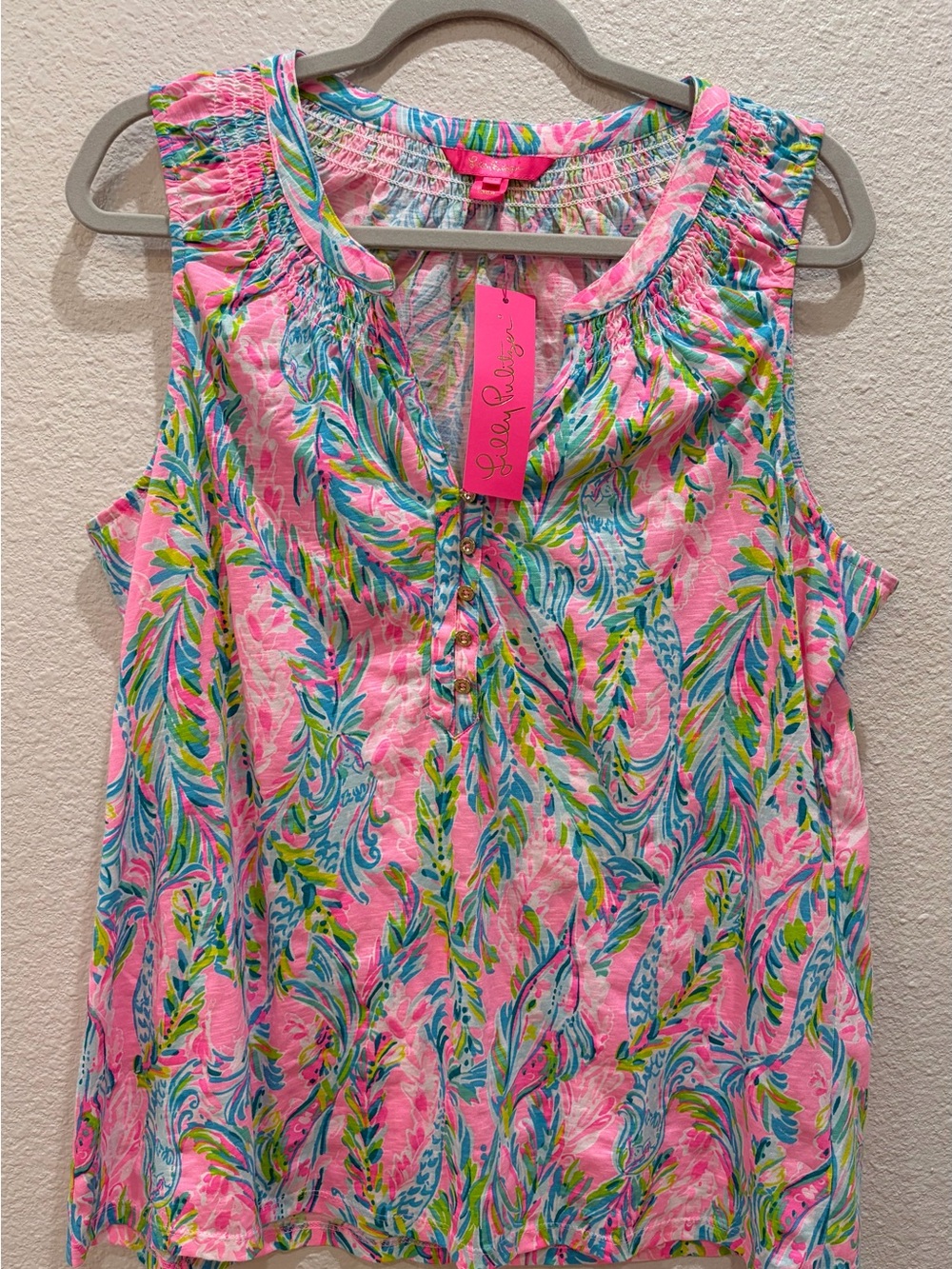 Lilly Pulitzer Pink Tropical Button-Front Blouse - Picture 4 of 4